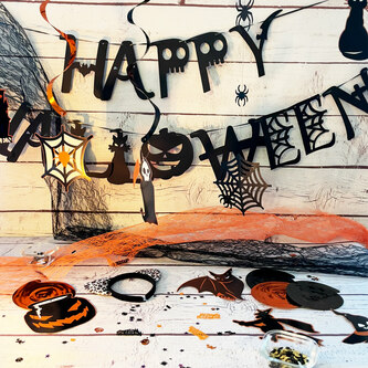 Happy Halloween Girlande schwarz Horror Hänge Dekoration Banner für Halloween Grusel Motto Party