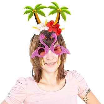 Haarreif mit Palmen und Blüten Haarreifen für Hawaii Party Karneval Fasching Motto Party