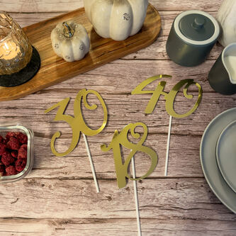Torten Topper Kuchen Muffin Aufsatz Zahl 40 für 40. Geburtstag Jubliäum Deko Cupcake Dekoration - gold