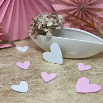 6 Holz Herzen aus Echtholz Dekoherzen Holzdeko für Hochzeit JGA Valentinstag rosa weiß