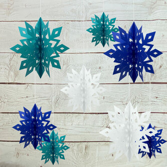 3D Schneeflocken 6er Set Eiskristalle Deckenhänger Deko für Weihnachten Winter Weihnachtsdeko - dunkelblau