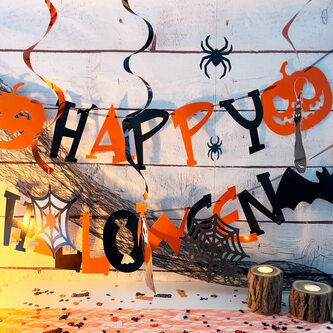 Happy Halloween Girlande Horror Hänge Dekoration Banner für Halloween Fasching Karneval Grusel Motto Party