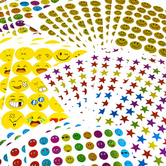 Kinder Sticker Set 3170 Smiley und Stern Aufkleber für Kinder für Kindergeburtstag zum Spielen Basteln