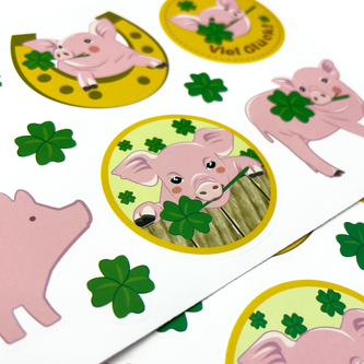 Schweinchen Sticker Schweine Aufkleber Viel Glück für Kinder Geburtstag Verzierung Scrapbooking zum Basteln