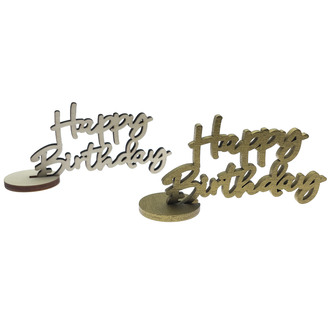 Schriftzug Happy Birthday Aufsteller aus Holz Dekoration für Geburtstag Kindergeburtstag Deko Tischdeko - gold