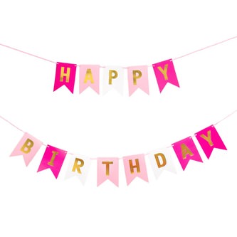 Happy Birthday Girlande Banner 2m Geburtstag Party Deko - pink rosa