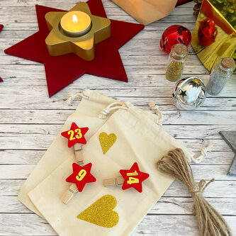 25 Stern Klammern und Zahlen Sticker Aufkleber für Weihnachten Adventskalender Deko DIY Kalender Basteln - rot