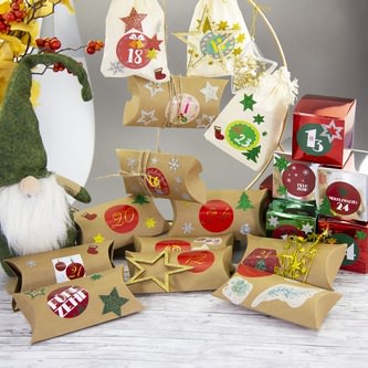 DIY Adventskalender Set - 24 Boxen Schachteln + 24 Zahlen Sticker Aufkleber für Weihnachten Advent