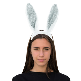 Haarreif Hasen Ohren Bunny Häschen Haarreifen Kostüm Accessoire Karneval Fasching Party weiß silber