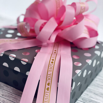 Geschenkschleife mit Geschenkband Aufschrift Love You Deko Schleifen Geschenke Valentinstag - rosa