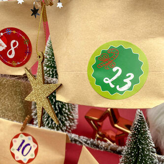 DIY Adventskalender Set - 24 Tüten + 24 Zahlen Sticker Aufkleber für Weihnachten Advent