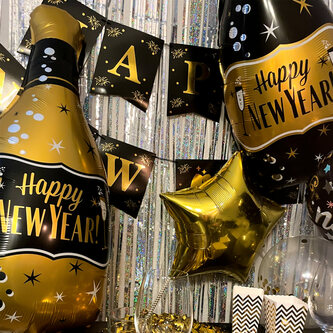 Folien Luftballon Champagner Sekt Flasche Happy New Year Ballon Deko für Silvester Neujahr Party Silvesterdeko