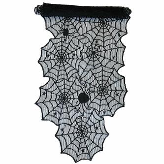 Halloween Deko Set - Spinnennetz Tischläufer + 4 Filz Spinnen Untersetzer + 6 große Spinnen + 500 Stk. Spinnen Konfetti