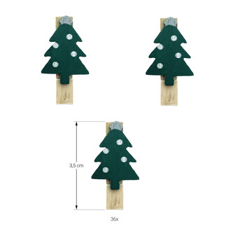 36 Mini Wäscheklammern Holz Miniklammern mit Tannenbaum Motiv Tannenbäume Klammern für Weihnachten