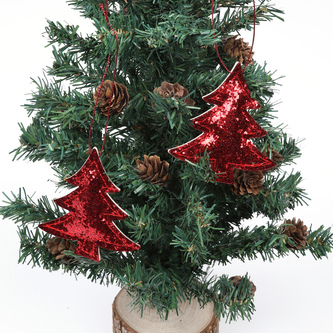 2er Set Tannenbaum Anhänger Weihnachten Glitzer Aufhänger Deko für Advent Weihnachtsdeko Baumschmuck - rot