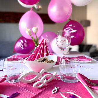 Deko Set für Taufe Kommunion Konfirmation Mädchen - Luftballons + Holz Fische + Servietten - rosa pink weiß