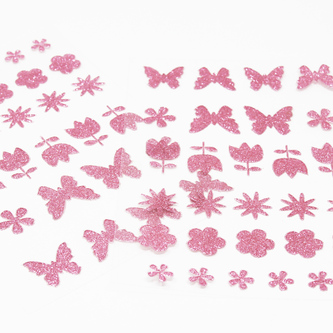 58 Blumen Schmetterling Glitzer Aufkleber zum Basteln Spielen Scrapbooking Dekorieren uvm. - rosa