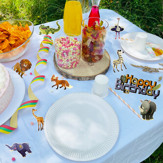 Happy Birthday Torten Topper / Konfetti Set 18 Stk. Tiere zum Dekorieren Kuchendeckel Kinder Geburtstag Deko