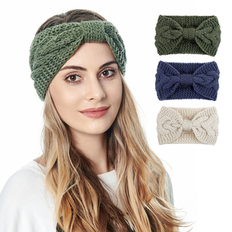 Damen Stirnband Haar Band für den Herbst Winter Ohrenwärmer Zopfmuster in Einheitsgröße - grün