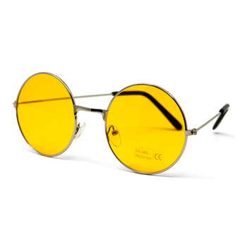 Hippie Brille John Lennon Retro Sonnenbrille Herren Damen 60er 70er Jahre Party Fasching Karneval - gelb