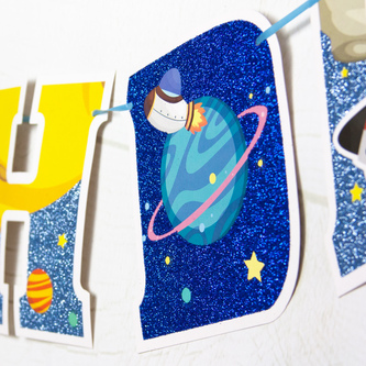 Happy Birthday Girlande Weltraum Space Banner für Kindergeburtstag Geburtstag Party Deko für Jungs
