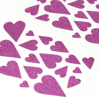 42 Herz Aufkleber Herzen Sticker Set mit Glitzer Scrapbooking Geburtstag Valentinstag - pink