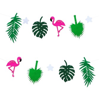 Hawaii Girlande Sommer Party Deko Banner mit Flamingos + Palmenblätter