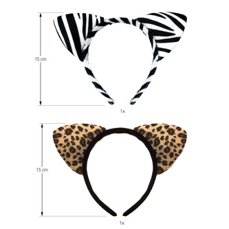 Haarreifen Set Leoparden Ohren + Zebra Ohren Haarreif für Fasching Karneval Motto Party Kostüm Accessoires