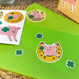 Schweinchen Sticker Schweine Aufkleber Viel Glück für Kinder Geburtstag Verzierung Scrapbooking zum Basteln
