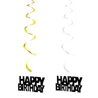 6 Spiral Wirbel Deckenhänger Girlanden Happy Birthday Geburtstag Jubiläum mit Bändern Ösen - Farbmix