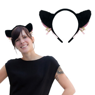 Haarreif Katzen Ohren Haarreifen für Fasching Karneval Motto Party Katze Kostüm Accessoire - schwarz