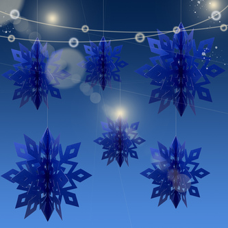 3D Schneeflocken 6er Set Eiskristalle Deckenhänger Deko für Weihnachten Winter Weihnachtsdeko - dunkelblau