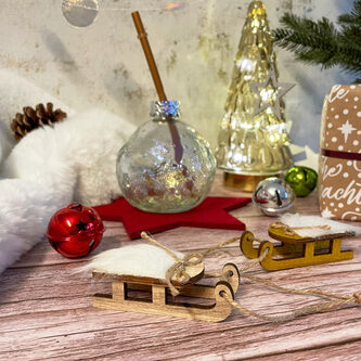 Deko Schlitten aus Echtholz als Tischdeko Dekoration für Weihnachten Kinder zum Basteln - gold