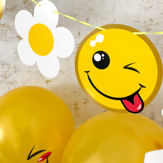 Smiley Deko Set - Girlande + 10x Ballons + 6x Papiertüten Deko für Kindergeburtstag Geburtstag Motto Party Deko
