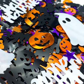 Happy Halloween Konfetti Set als Tischdeko für Halloween Grusel Party Fasching Motto Party