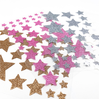 64 Sterne Sticker Stern Aufkleber mit Glitzereffekt für Weihnachten zum Basteln Spielen - silber