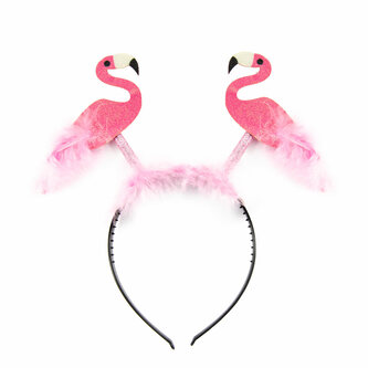 Flamingo Kostüm Accessoire Set - Flamingo Haarreif + Bein Stulpen Pink für Damen Fasching Karneval