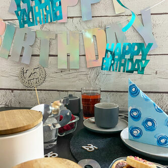 6 Spiral Wirbel Deckenhänger Girlanden mit Happy Birthday Anhänger türkis für Geburtstag Deko Hängedeko