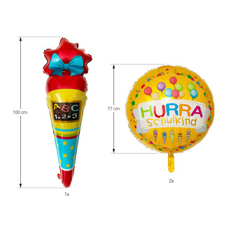 Schuleinführung Schulanfang Einschulung Deko Set - Folien Ballon Zuckertüte + 2x HURRA Schulkind Luftballons