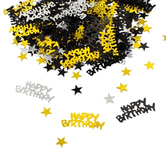 Geburtstag Party Deko Set - Happy Birthday Girlande + Konfetti Hängedeko Streudeko gold schwarz