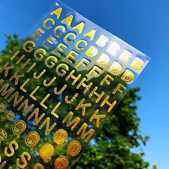 ABC Alphabet Buchstaben Sticker Aufkleber zum Basteln Spielen Bekleben von Einladungen - gold