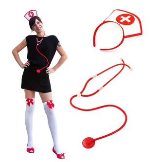 Sexy Krankenschwester Kostüm Accessoires - Haarreifen + Strumpfhose + Stethoskop
