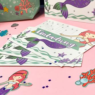 6 Meerjungfrau Einladungskarten Kindergeburtstag Mädchen Meerjungfrauen Party Mermaid Einladungen