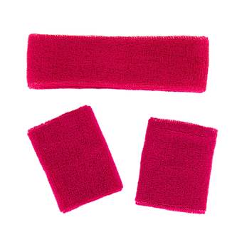 Stirnband + Schweißband Set Pink 3-teilig 80er Jahre 80s Karneval Fasching Motto Party pink
