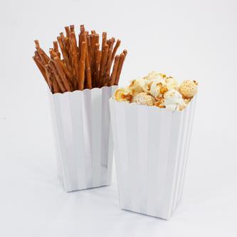 Popcorn Schachtel Tüte Snack Box 8 Stk. Tisch Deko für Party Silberhochzeit Geburtstag - weiß silber