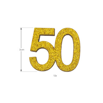 Konfetti Zahl 50 aus Holz Deko für goldene Hochzeit Streudeko 50. Geburtstag Dekoration - gold